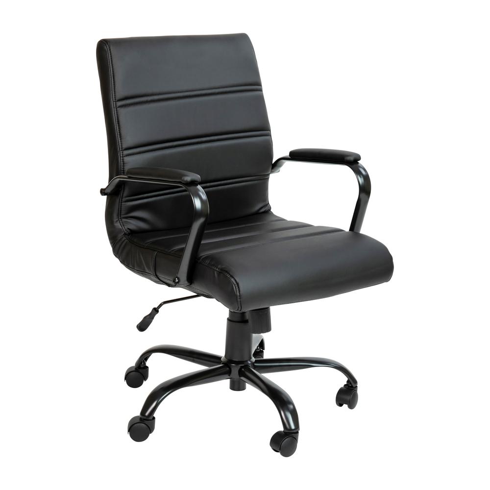 Mid-Back Black Executive Swivel Office Chair with Black Frame and Arms. Picture 2