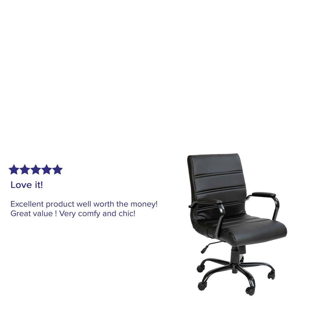Mid-Back Black Executive Swivel Office Chair with Black Frame and Arms. Picture 5
