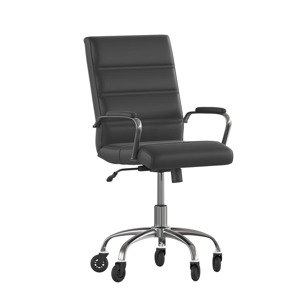 Mid-Back Black Executive Swivel Office Chair with Chrome Frame, Arms,. Picture 2