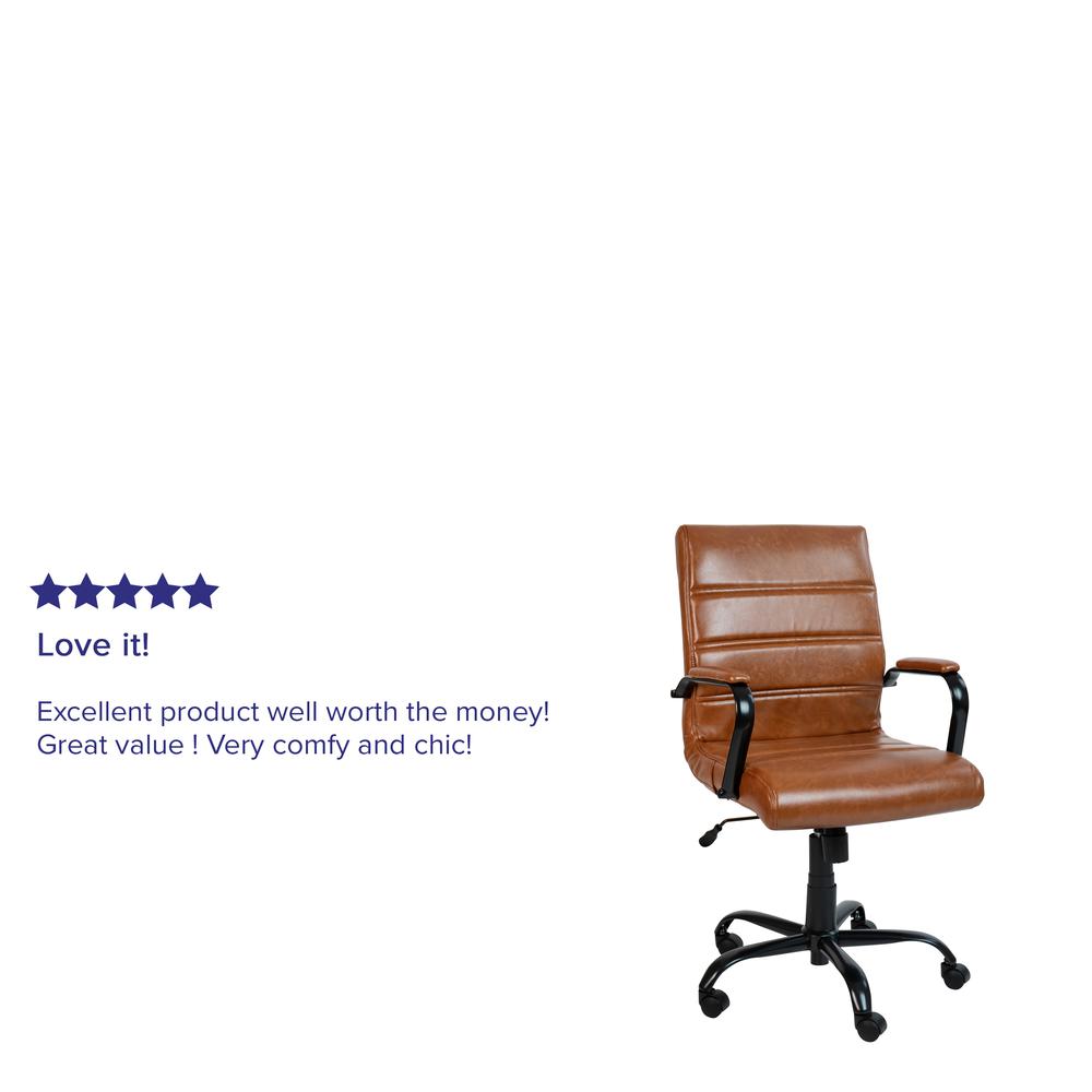 Mid-Back Brown LeatherSoft Executive Swivel Office Chair with Black Frame and Arms. Picture 5