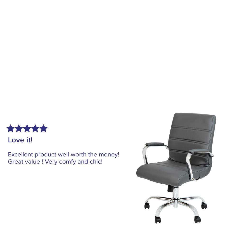 Mid-Back Gray LeatherSoft Executive Swivel Office Chair with Chrome Frame and Arms. Picture 5