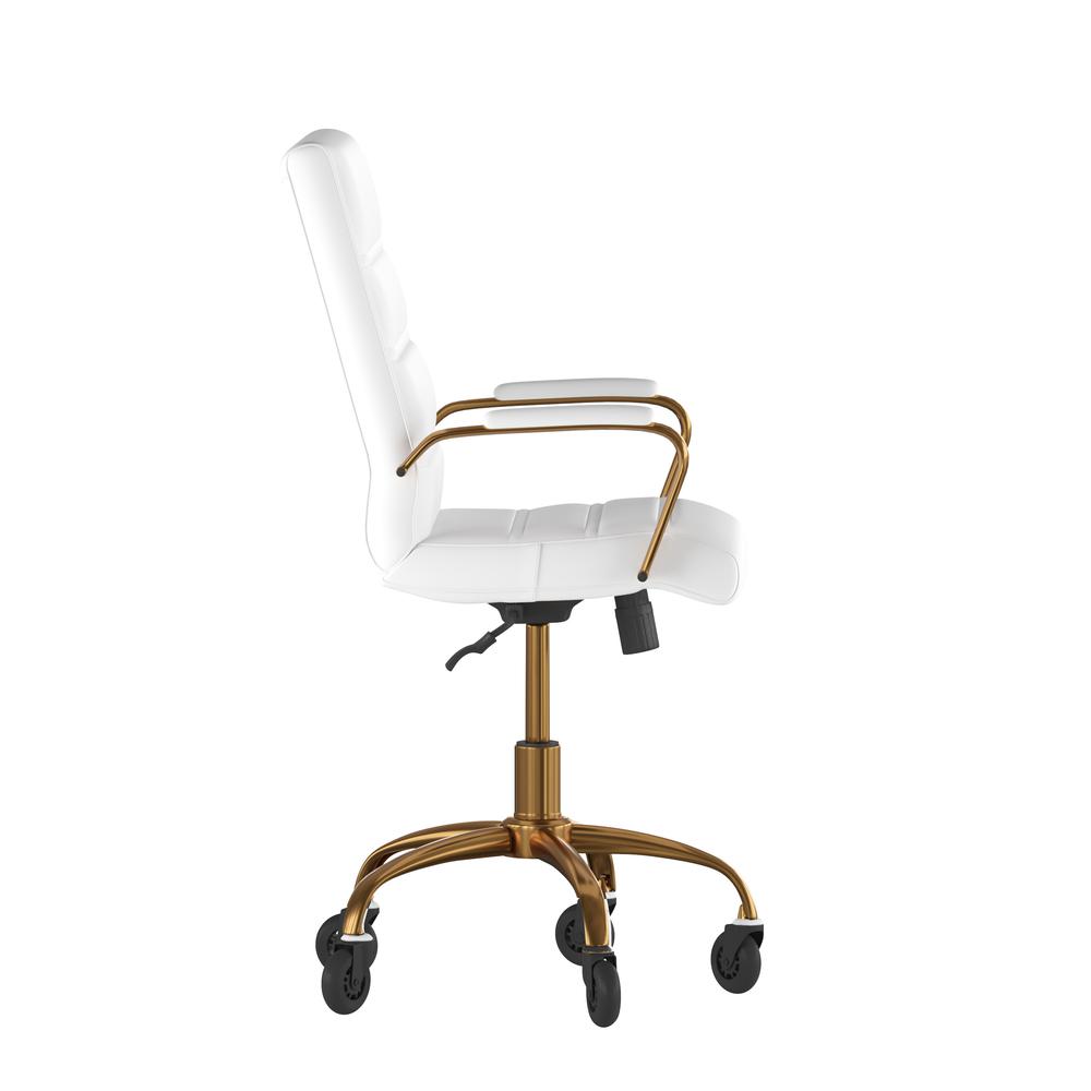 Mid-Back White Executive Swivel Office Chair with Gold Frame, Arms,. Picture 8