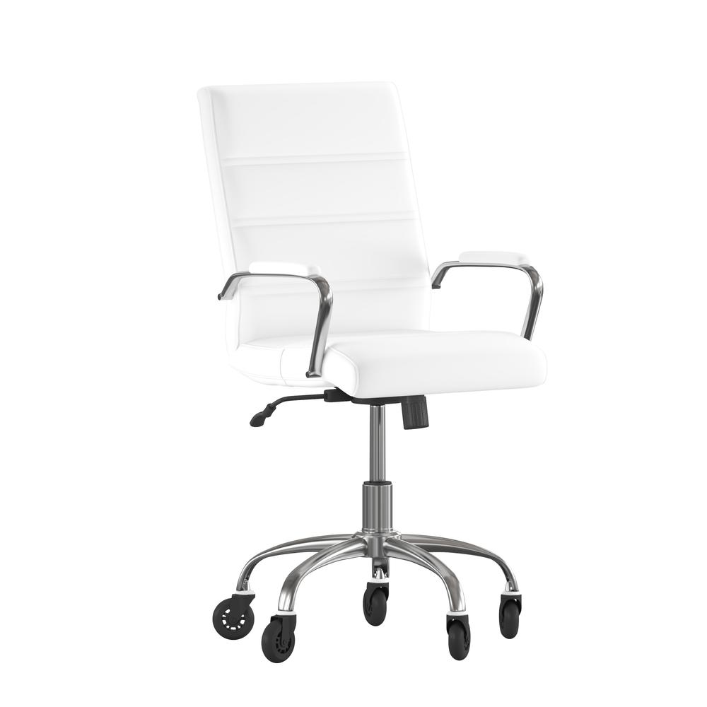 Mid-Back White Executive Swivel Office Chair with Chrome Frame, Arms,. Picture 2