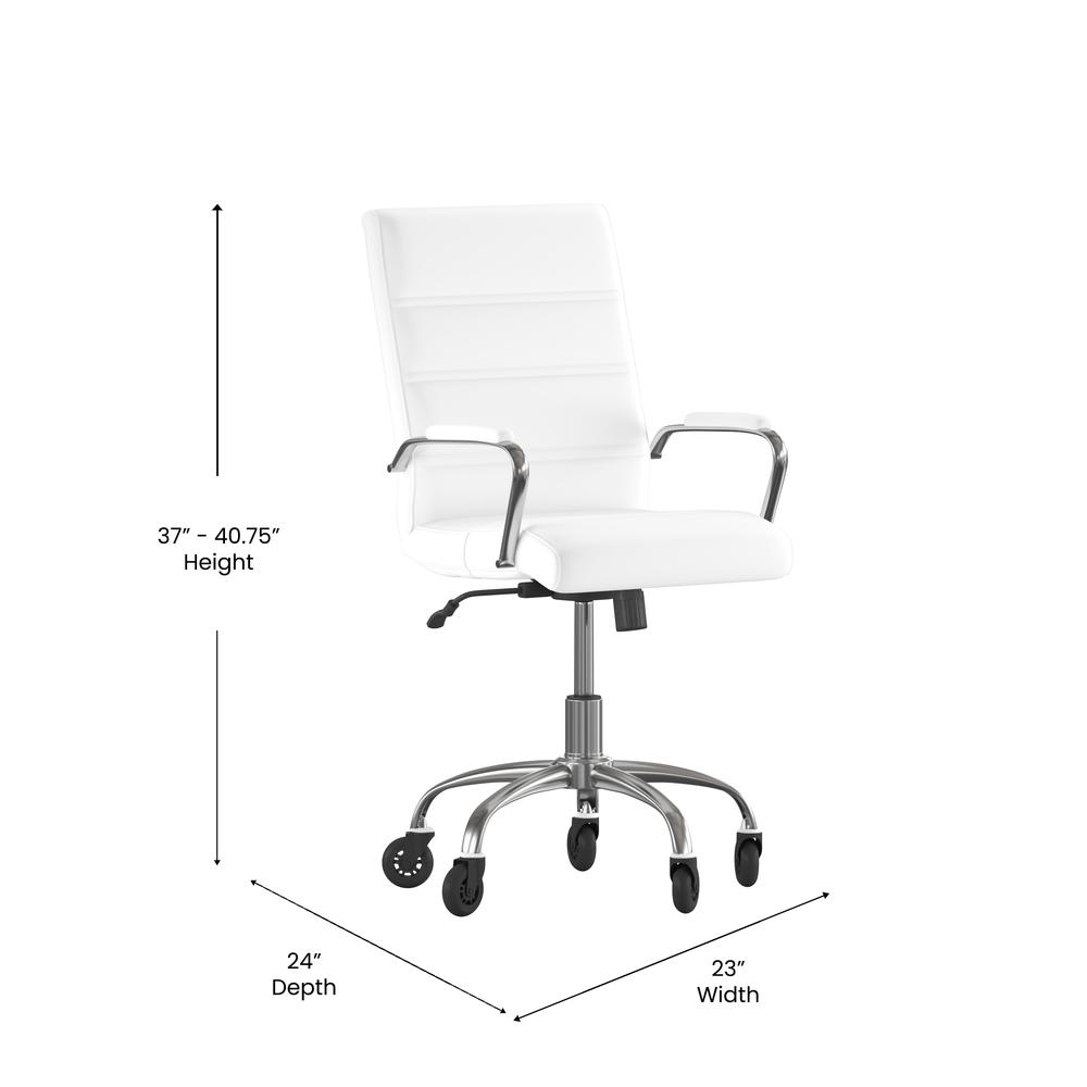 Mid-Back White Executive Swivel Office Chair with Chrome Frame, Arms,. Picture 5