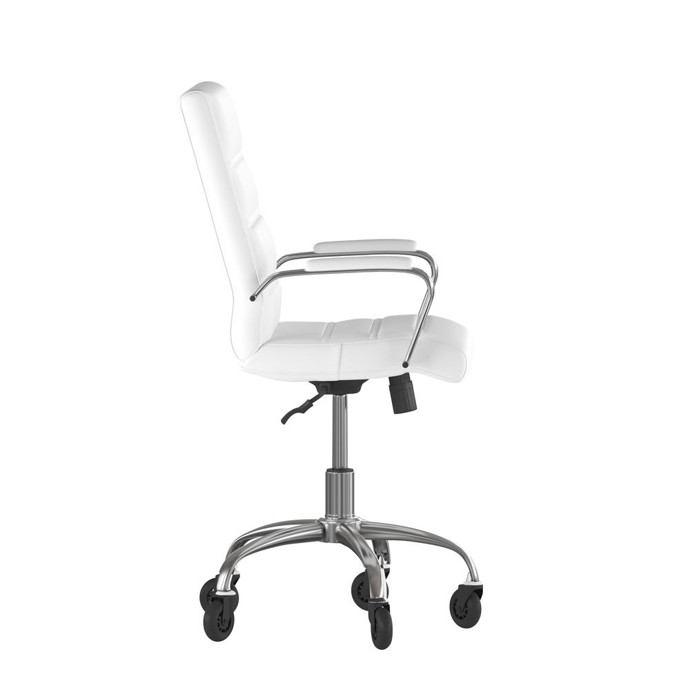 Mid-Back White Executive Swivel Office Chair with Chrome Frame, Arms,. Picture 8