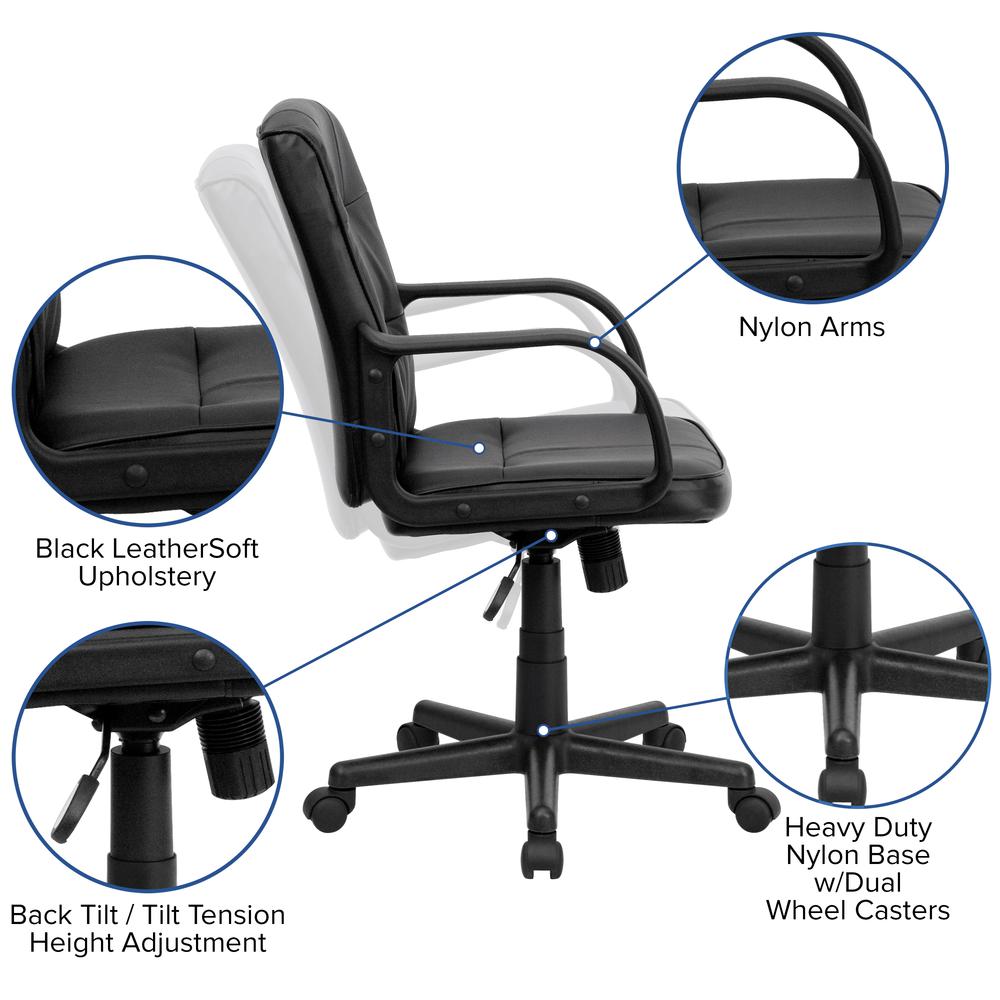 Mid-Back Black LeatherSoft Swivel Task Office Chair with Arms. Picture 6