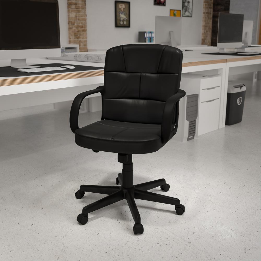 Mid-Back Black LeatherSoft Swivel Task Office Chair with Arms. Picture 9