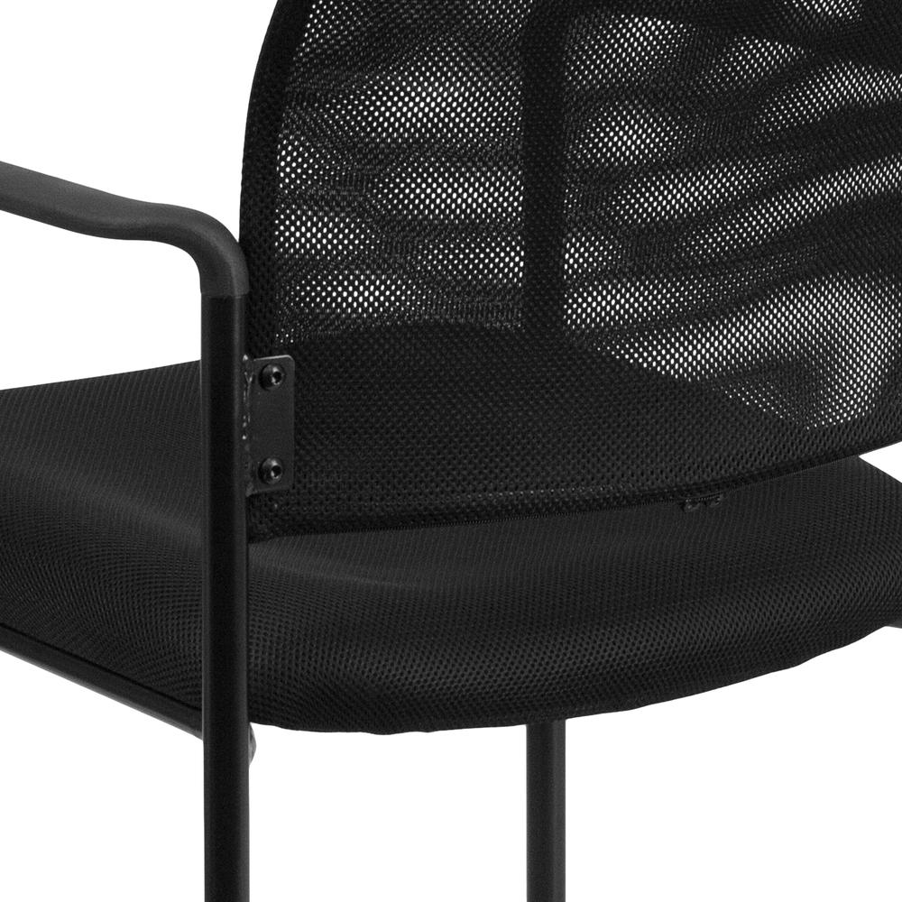 Comfort Black Mesh Stackable Steel Side Chair with Arms. Picture 8