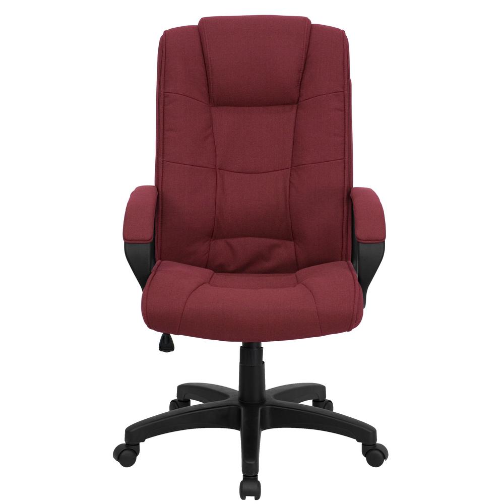High Back Burgundy Fabric Multi-Line Stitch Upholstered Executive Swivel Office Chair with Arms. Picture 4