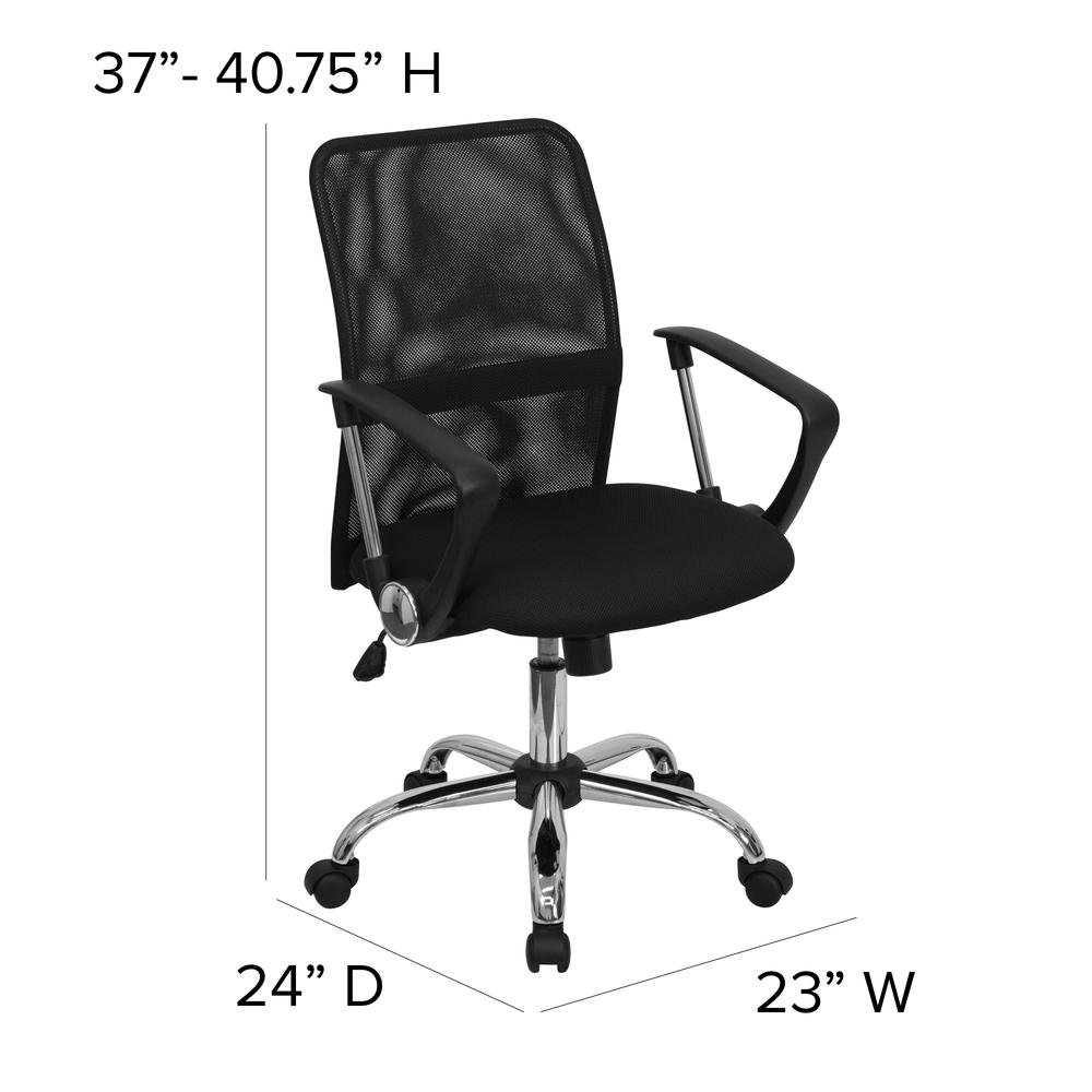 Mid-Back Black Mesh Swivel Task Office Chair with Lumbar Support Band and Arms. Picture 2