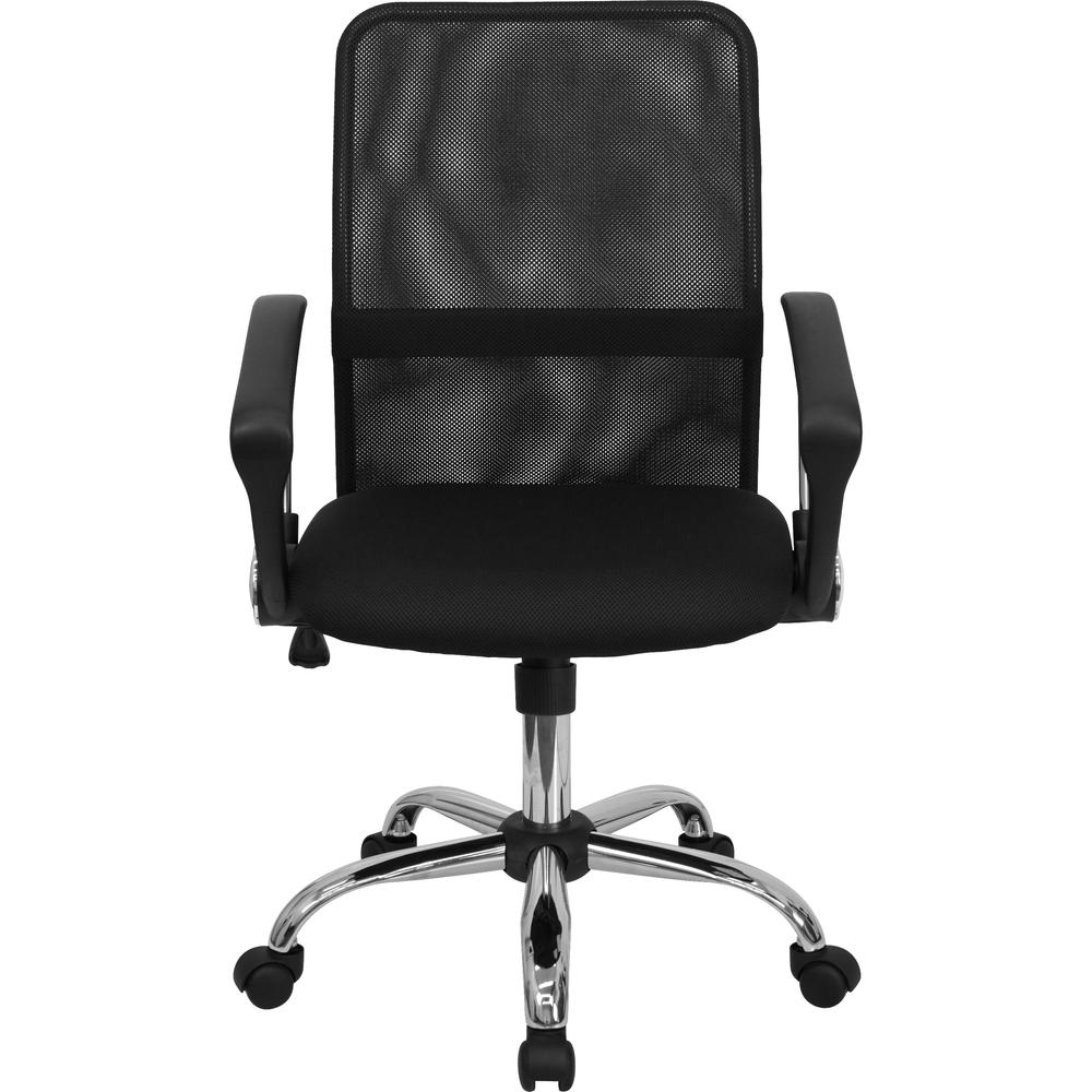 Mid-Back Black Mesh Swivel Task Office Chair with Lumbar Support Band and Arms. Picture 5