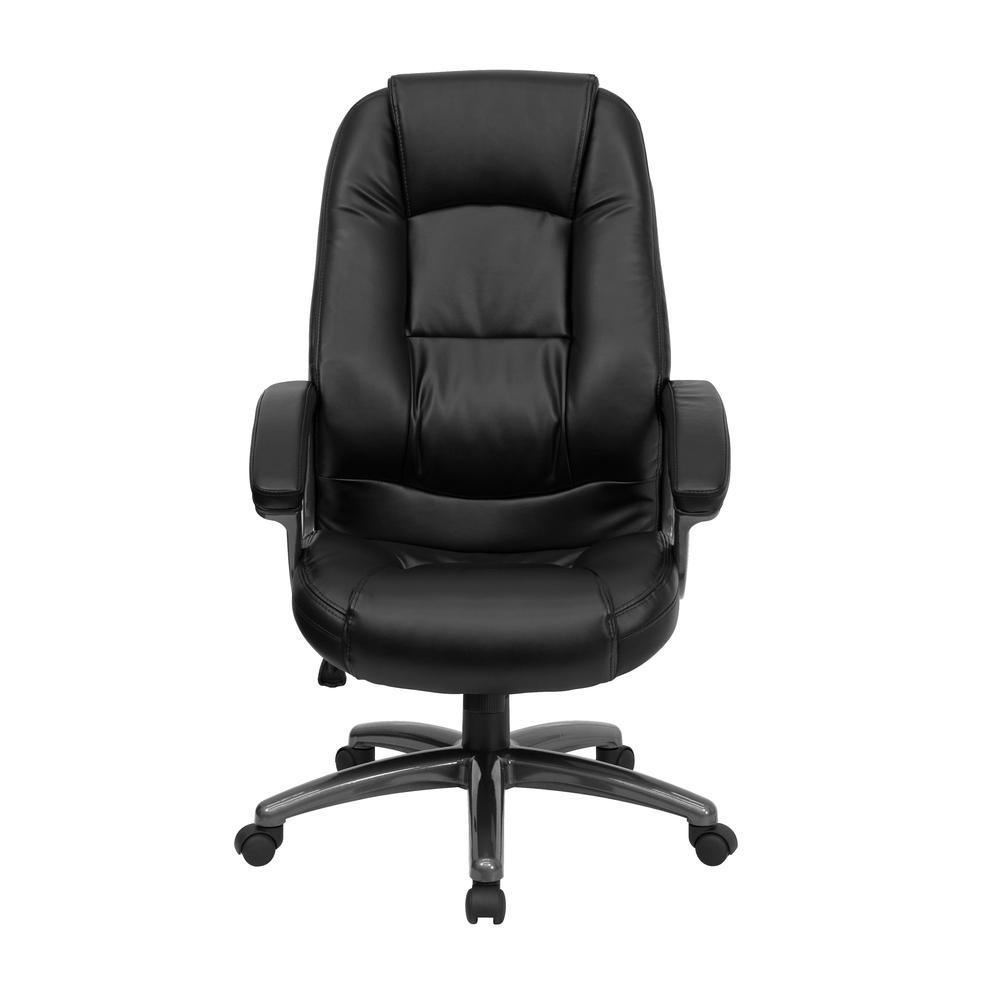High Back Black LeatherSoft Executive Swivel Ergonomic Office Chair with Deep Curved Lumbar and Arms. Picture 4