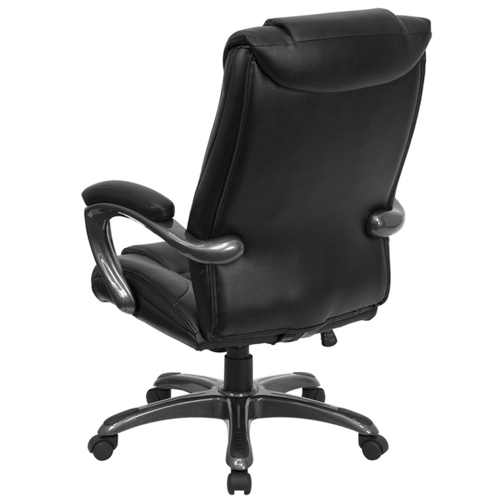 High Back Black LeatherSoft Layered Upholstered Executive Swivel Ergonomic Office Chair with Smoke Metal Base and Arms. Picture 4