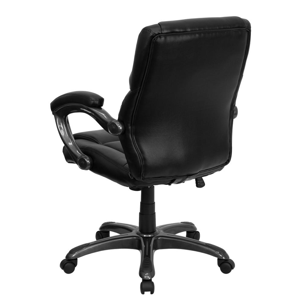 Mid-Back Black LeatherSoft Overstuffed Swivel Task Ergonomic Office Chair with Arms. Picture 3