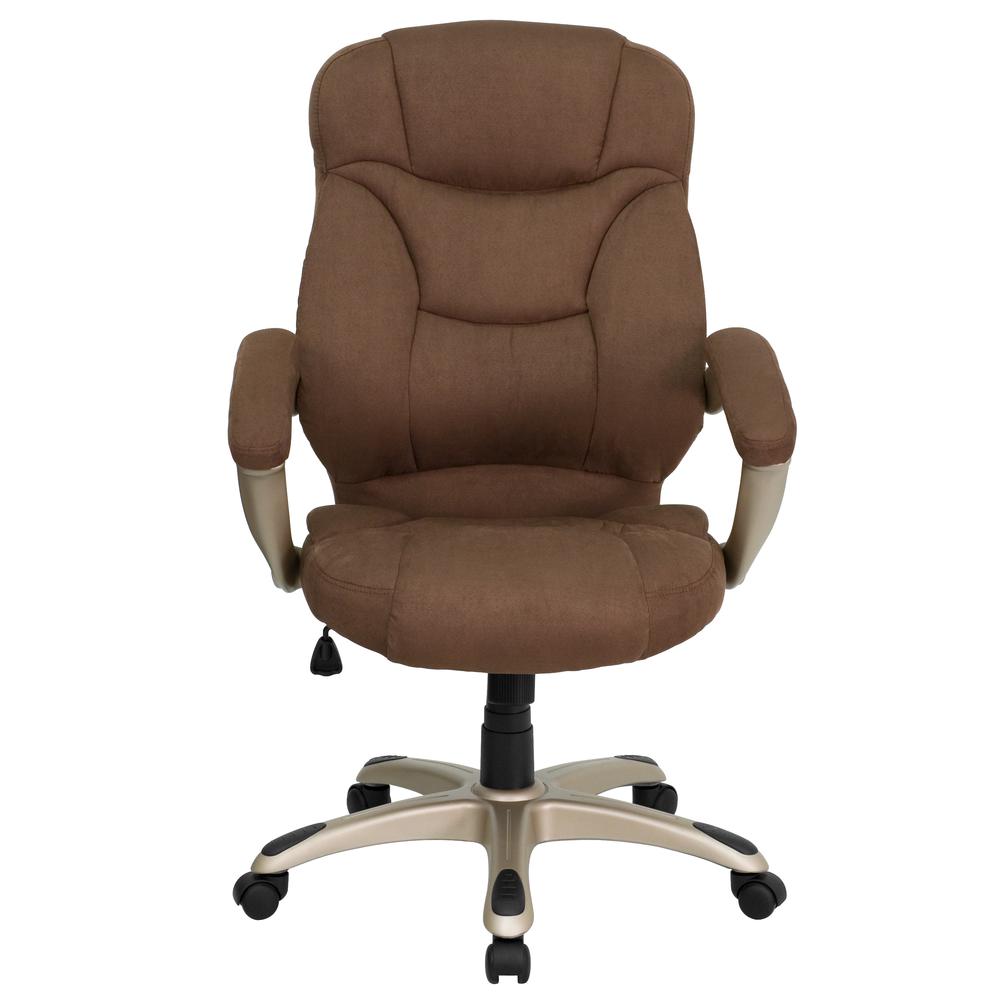 High Back Brown Microfiber Contemporary Executive Swivel Ergonomic Office Chair with Arms. Picture 5