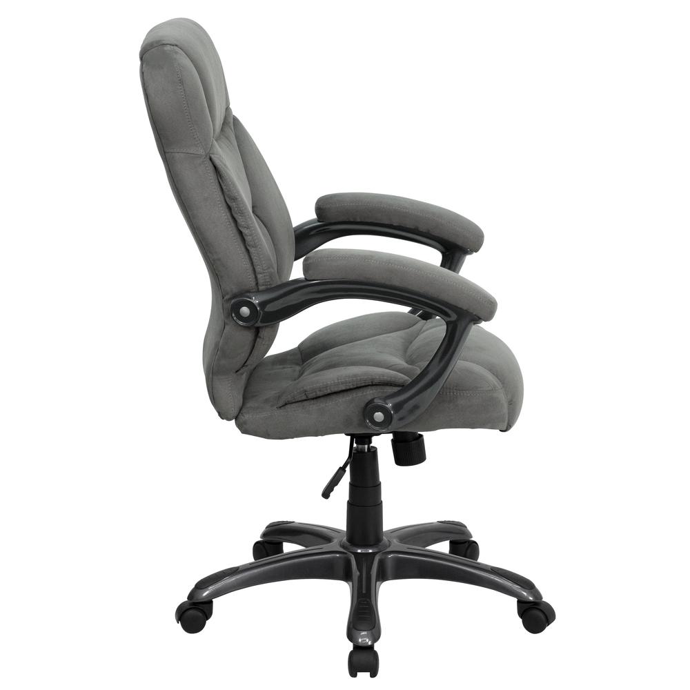 High Back Gray Microfiber Swivel Office Desk Chair w/ Built-In Lumbar Support