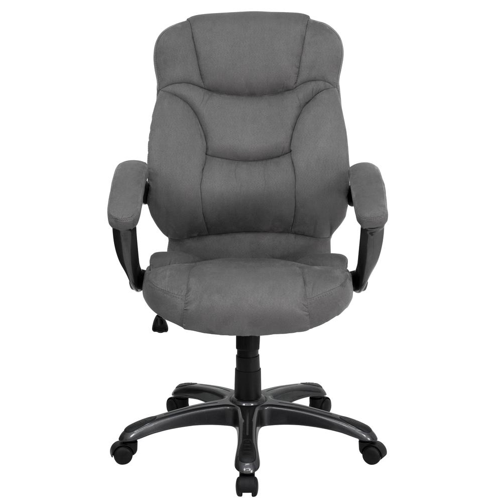 High Back Gray Microfiber Contemporary Executive Swivel Ergonomic Office Chair with Arms. Picture 4