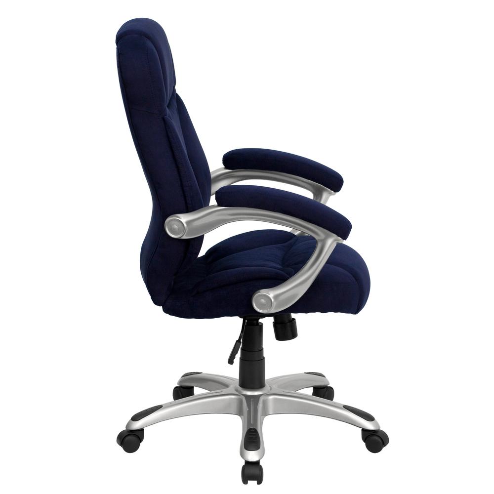 High Back Navy Blue Microfiber Contemporary Executive Swivel Ergonomic Office Chair with Arms. Picture 2