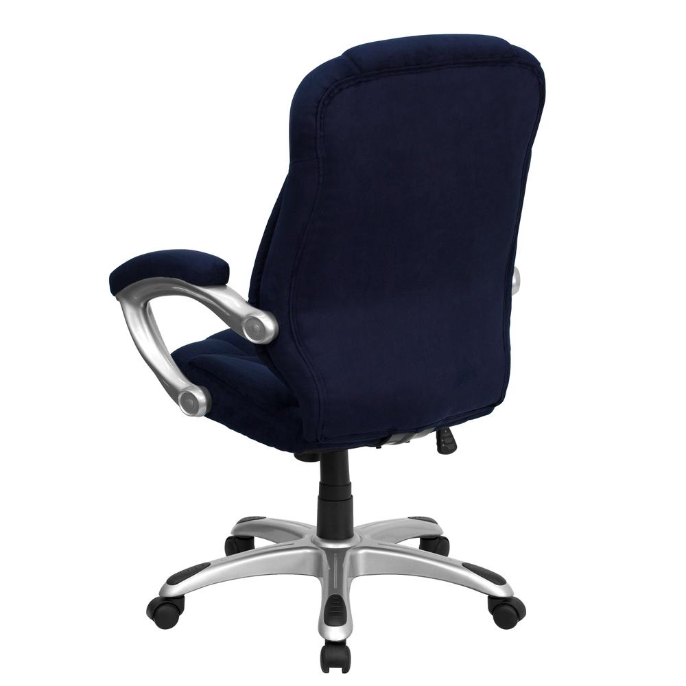 High Back Navy Blue Microfiber Contemporary Executive Swivel Ergonomic Office Chair with Arms. Picture 3
