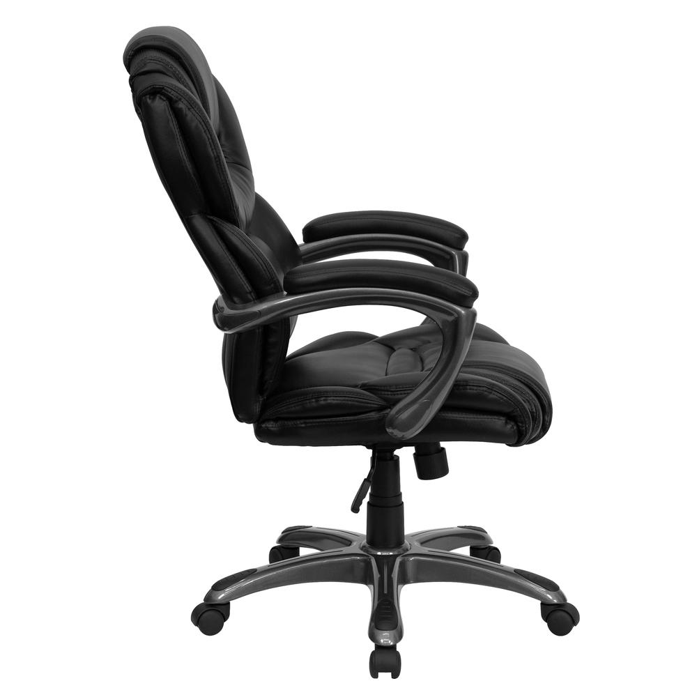 High Back Black LeatherSoft Executive Swivel Ergonomic Office Chair with Accent Layered Seat and Back and Padded Arms. Picture 3