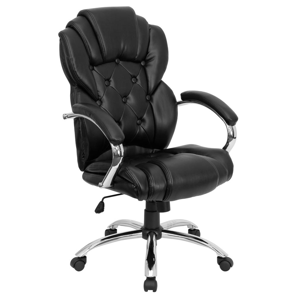 High Back Transitional Style Black LeatherSoft Executive Swivel Office Chair with Arms. Picture 1
