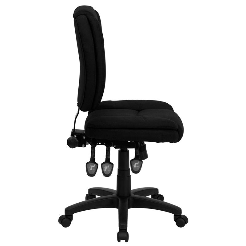 Mid-Back Black Fabric Multifunction Swivel Ergonomic Task Office Chair with Pillow Top Cushioning. Picture 2