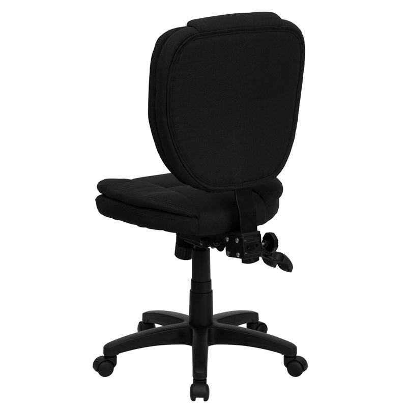 Mid-Back Black Fabric Multifunction Swivel Ergonomic Task Office Chair with Pillow Top Cushioning. Picture 3