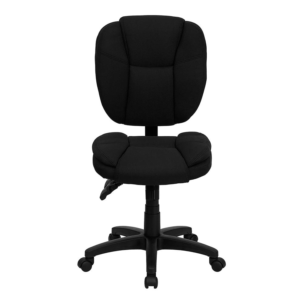 Mid-Back Black Fabric Multifunction Swivel Ergonomic Task Office Chair with Pillow Top Cushioning. Picture 4