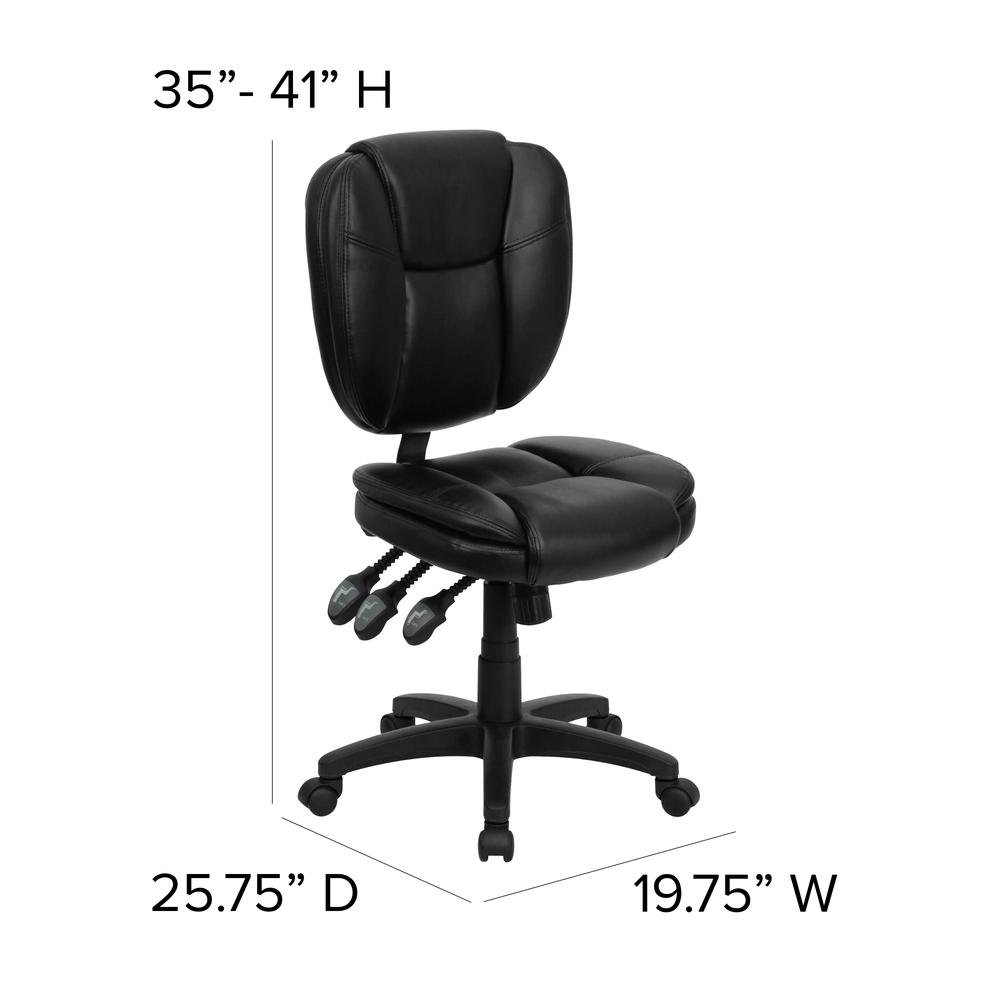 Mid-Back Black LeatherSoft Multifunction Swivel Ergonomic Task Office Chair with Pillow Top Cushioning. Picture 2