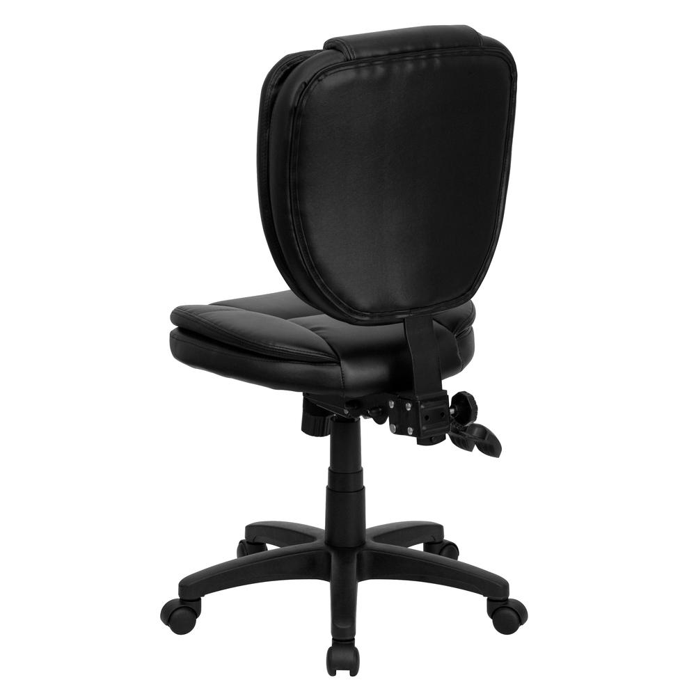Mid-Back Black LeatherSoft Multifunction Swivel Ergonomic Task Office Chair with Pillow Top Cushioning. Picture 4