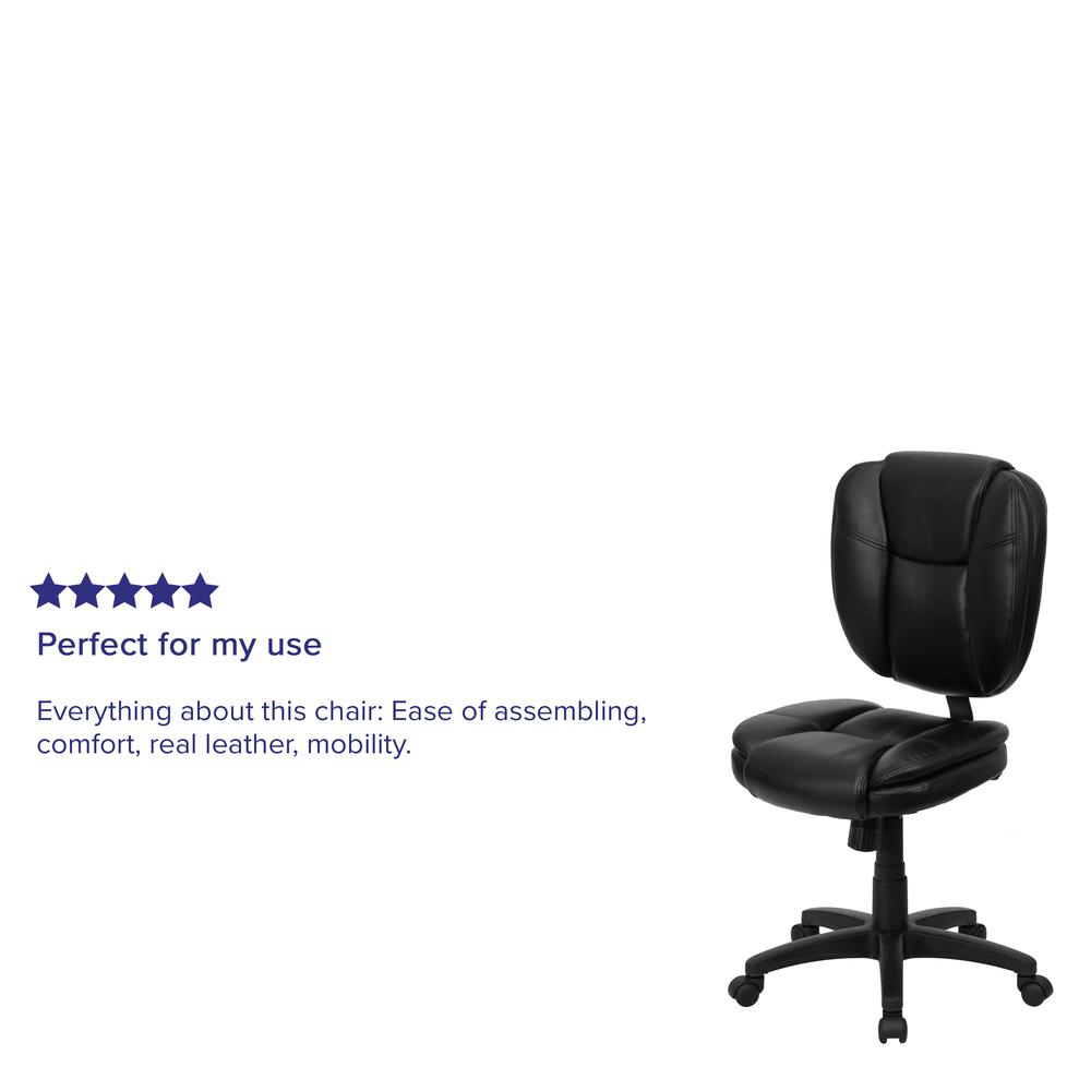 Mid-Back Black LeatherSoft Multifunction Swivel Ergonomic Task Office Chair with Pillow Top Cushioning. Picture 6