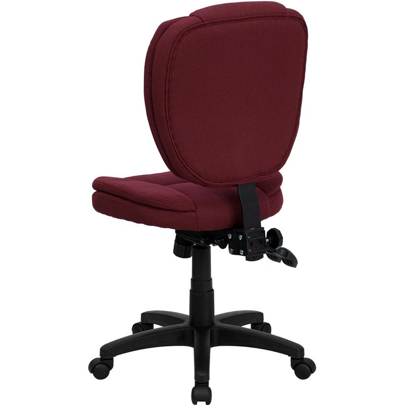 Mid-Back Burgundy Fabric Multifunction Swivel Ergonomic Task Office Chair with Pillow Top Cushioning. Picture 3