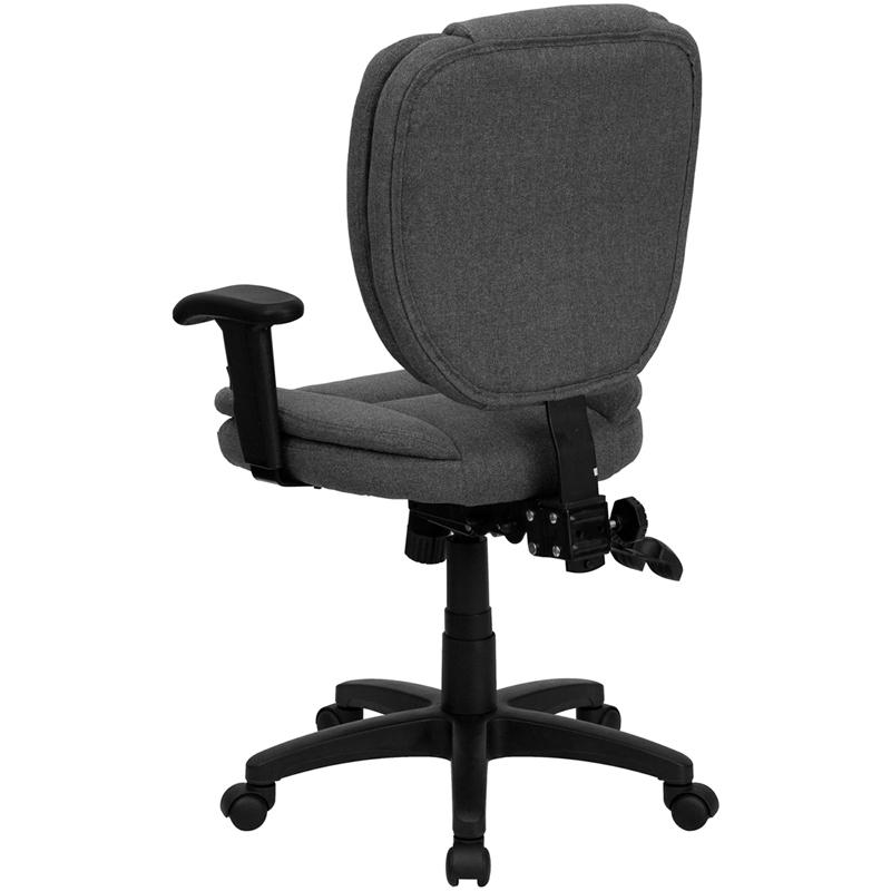 Mid-Back Gray Fabric Multifunction Swivel Ergonomic Task Office Chair with Pillow Top Cushioning and Adjustable Arms. Picture 3