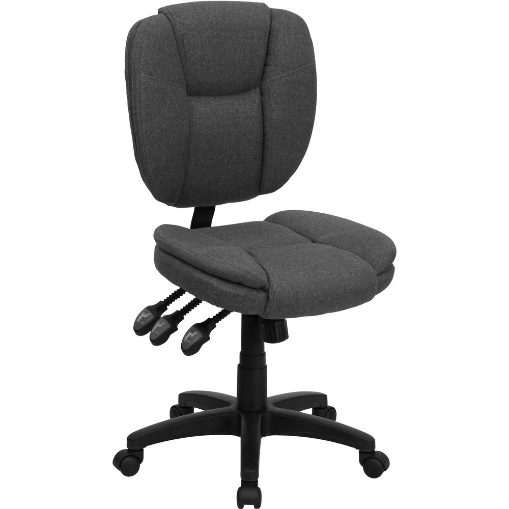 Mid-Back Gray Fabric Multifunction Swivel Ergonomic Task Office Chair with Pillow Top Cushioning. Picture 1