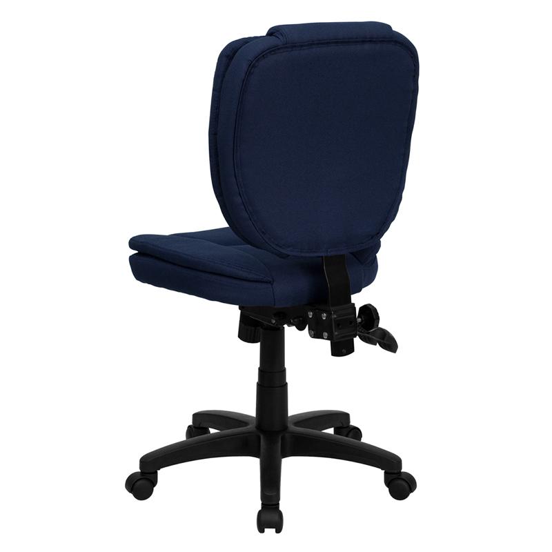 Mid-Back Navy Blue Fabric Multifunction Swivel Ergonomic Task Office Chair with Pillow Top Cushioning. Picture 3