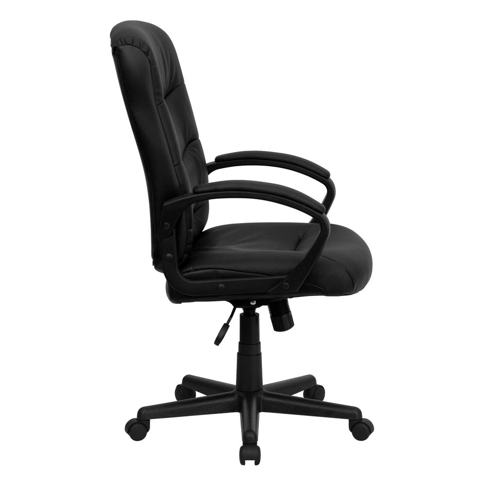 Mid-Back Black LeatherSoft Executive Swivel Office Chair with Three Line Horizontal Stitch Back and Arms. Picture 3