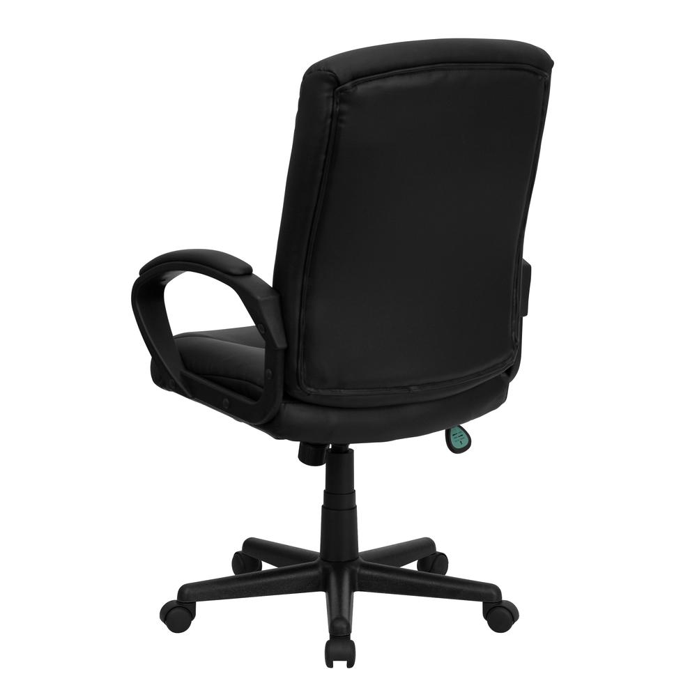 Mid-Back Black LeatherSoft Executive Swivel Office Chair with Three Line Horizontal Stitch Back and Arms. Picture 4