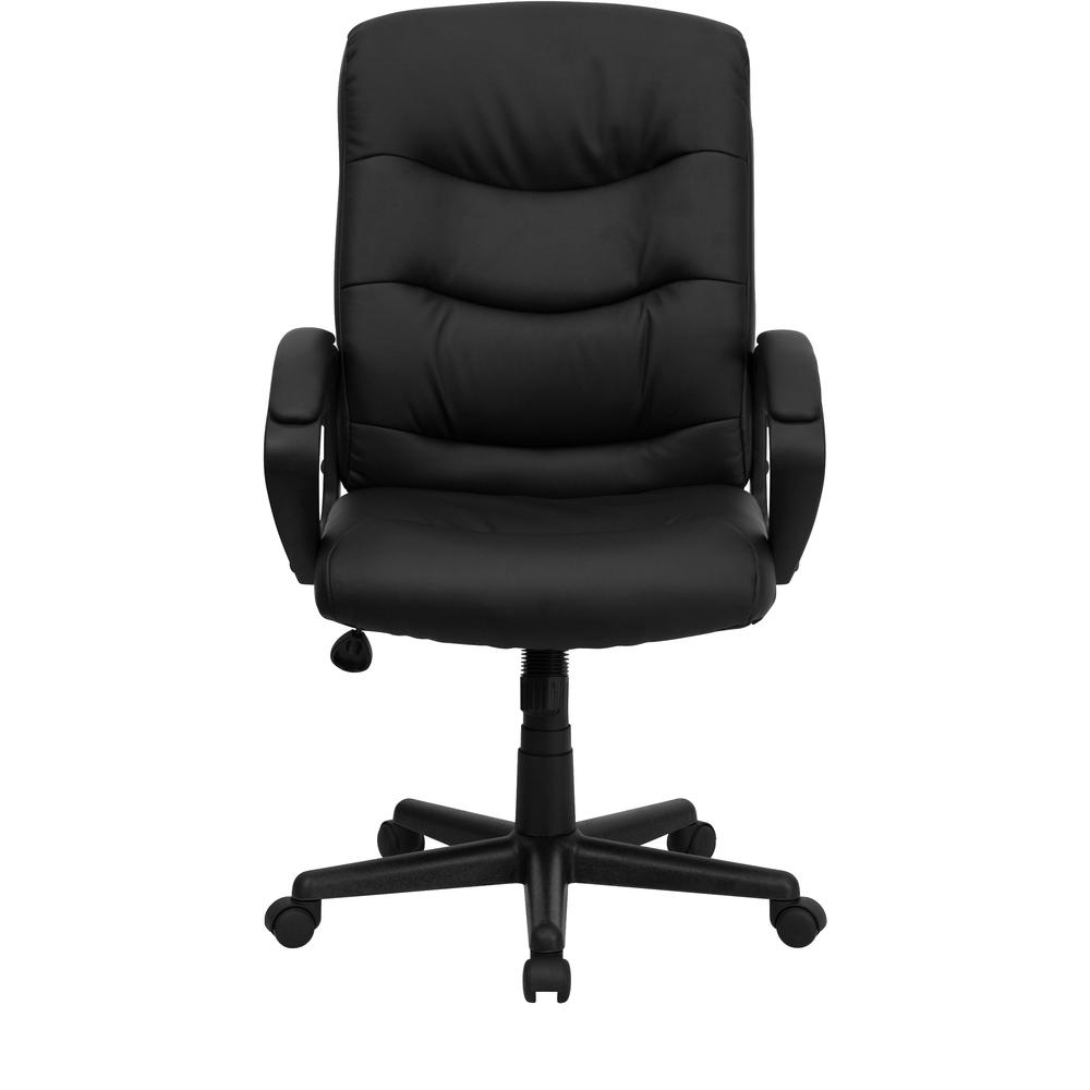 Mid-Back Black LeatherSoft Executive Swivel Office Chair with Three Line Horizontal Stitch Back and Arms. Picture 5