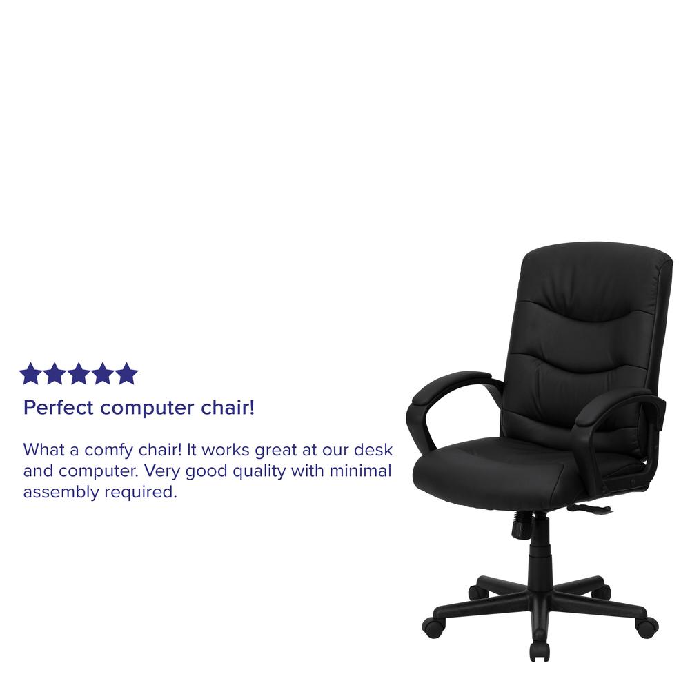 Mid-Back Black LeatherSoft Executive Swivel Office Chair with Three Line Horizontal Stitch Back and Arms. Picture 6