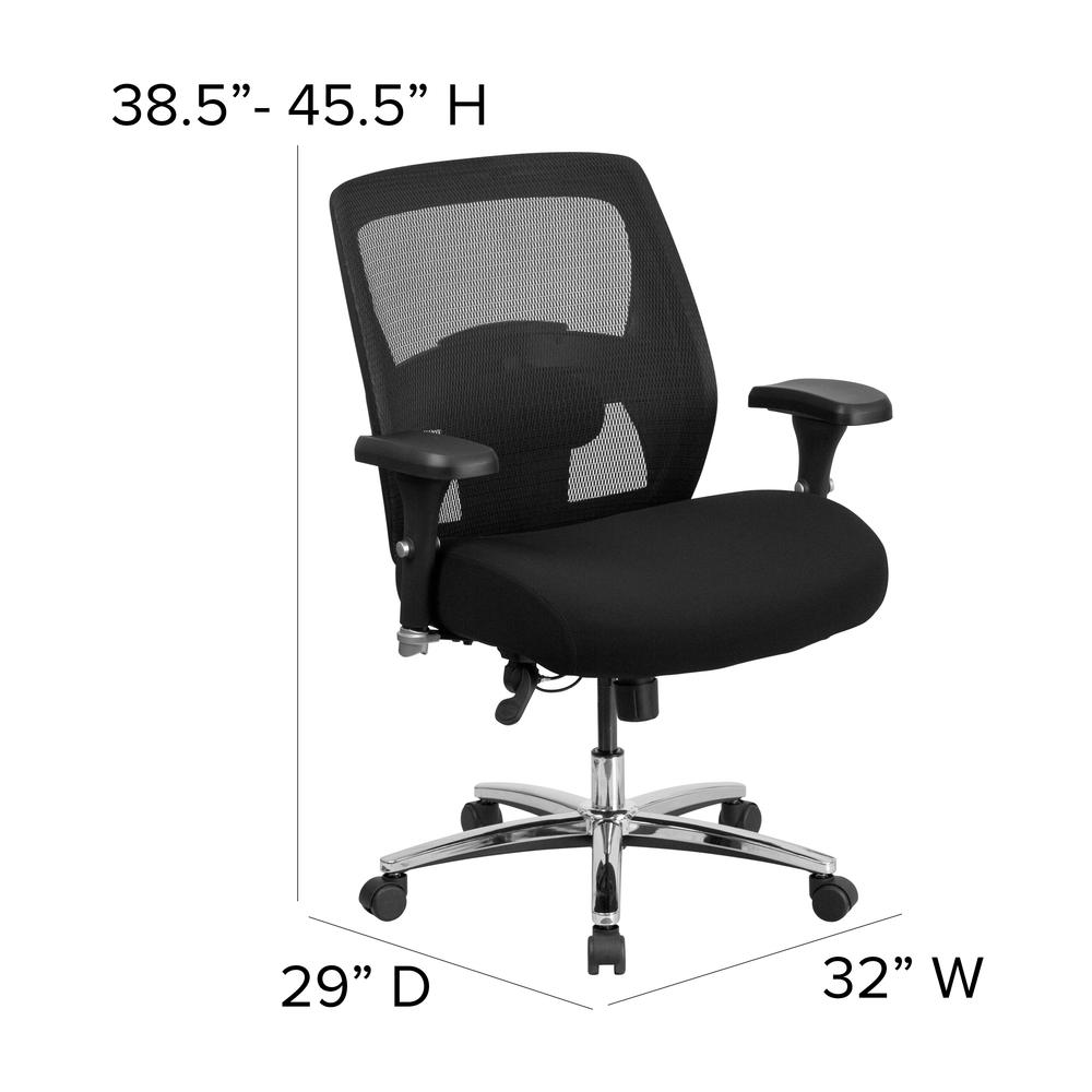 24/7 Intensive Use Big & Tall 500 lb. Rated Black Mesh Executive Ergonomic Office Chair with Ratchet Back. Picture 2