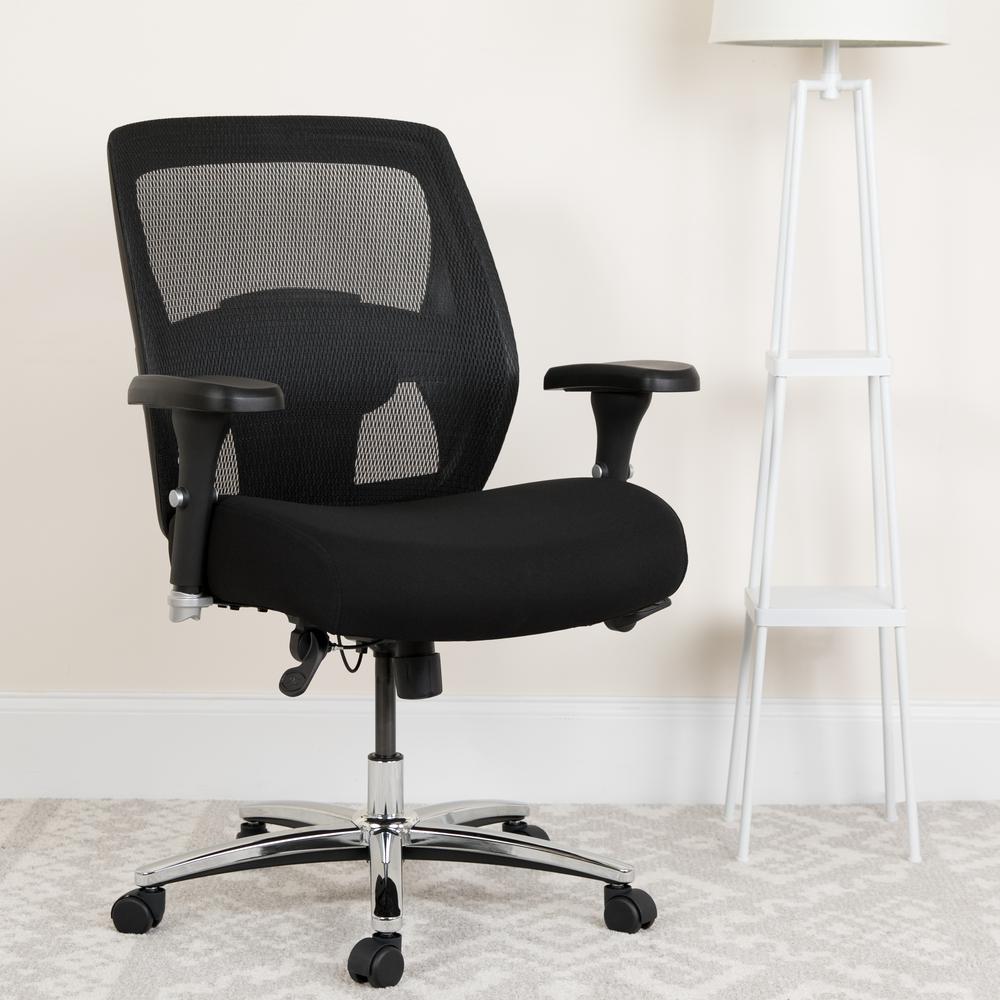 24/7 Intensive Use Big & Tall 500 lb. Rated Black Mesh Executive Ergonomic Office Chair with Ratchet Back. Picture 9