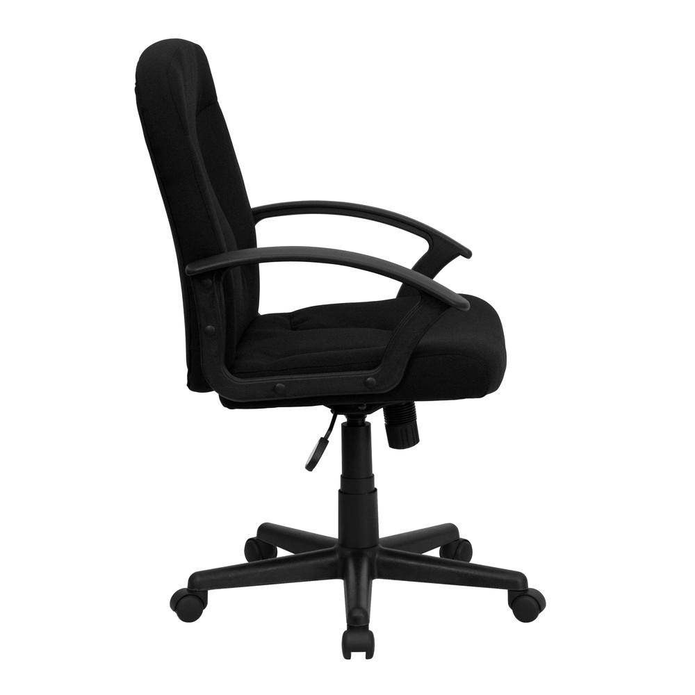Mid-Back Black Fabric Executive Swivel Office Chair with Nylon Arms. Picture 3