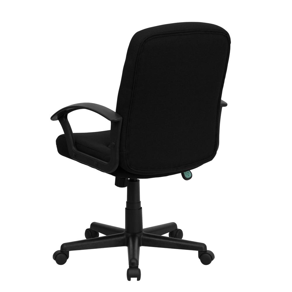 Mid-Back Black Fabric Executive Swivel Office Chair with Nylon Arms. Picture 4