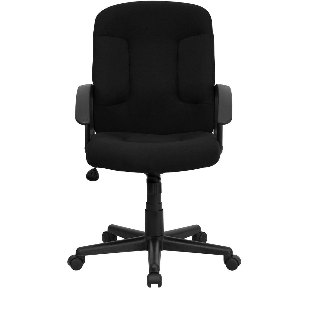 Mid-Back Black Fabric Executive Swivel Office Chair with Nylon Arms. Picture 5