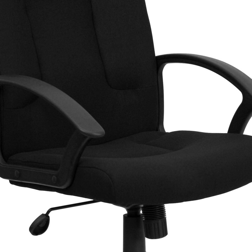 Mid-Back Black Fabric Executive Swivel Office Chair with Nylon Arms. Picture 7