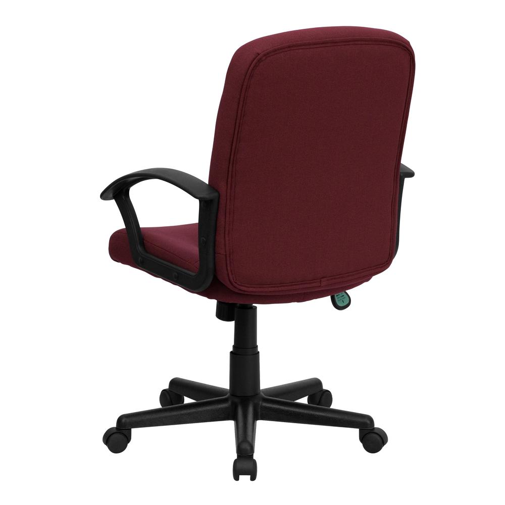 Mid-Back Burgundy Fabric Executive Swivel Office Chair with Nylon Arms. Picture 4