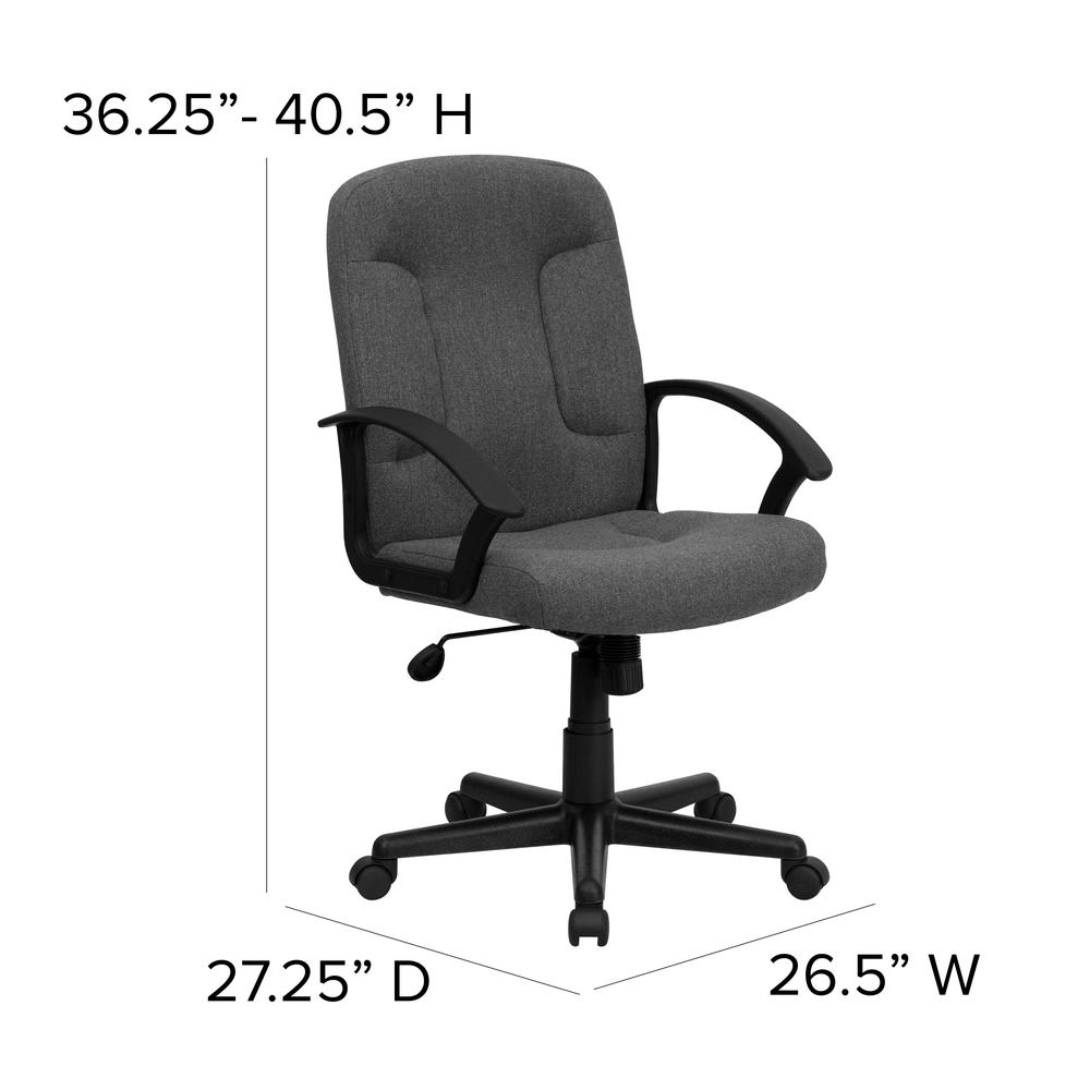 Mid-Back Gray Fabric Executive Swivel Office Chair with Nylon Arms. Picture 2