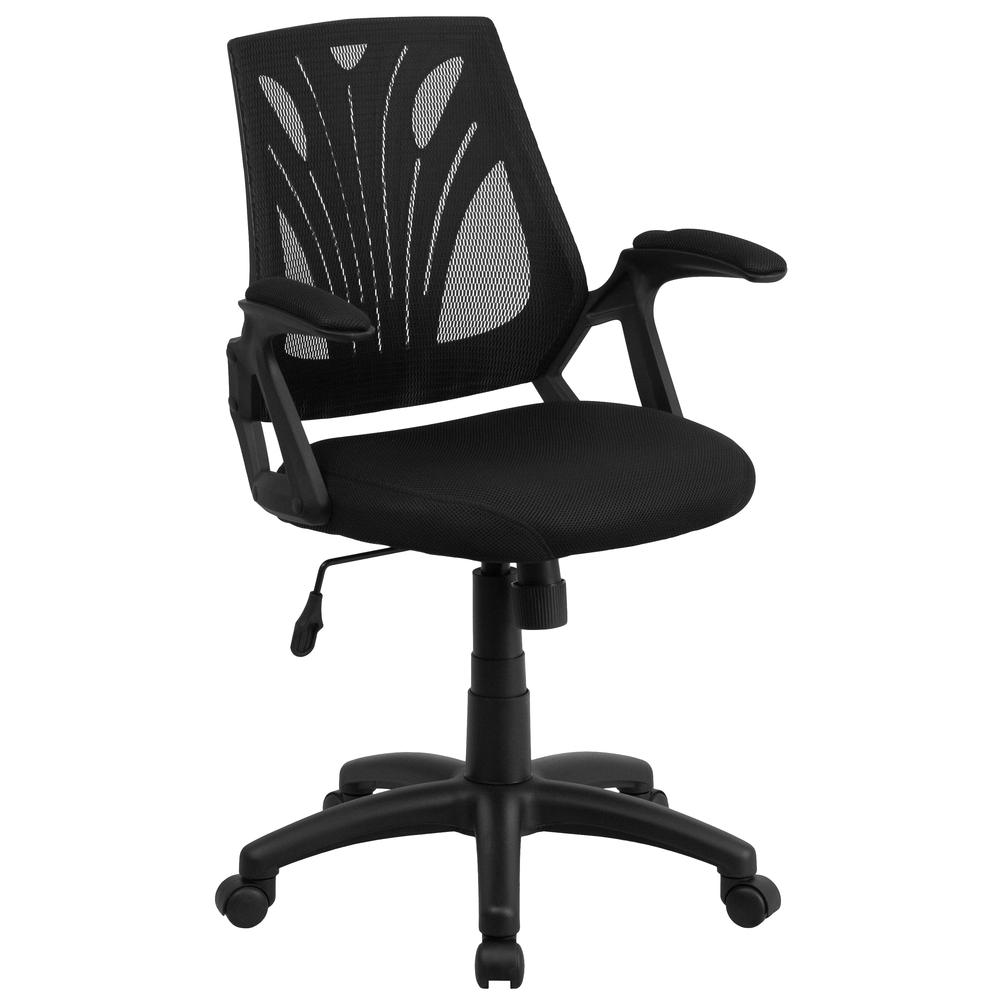Mid-Back Designer Black Mesh Swivel Task Office Chair with Open Arms. Picture 1