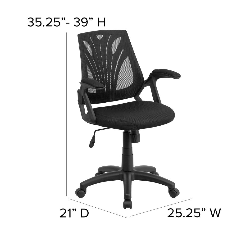 Mid-Back Designer Black Mesh Swivel Task Office Chair with Open Arms. Picture 2
