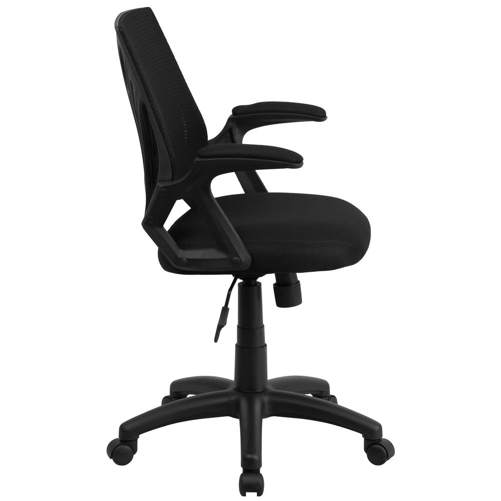 Mid-Back Designer Black Mesh Swivel Task Office Chair with Open Arms. Picture 3